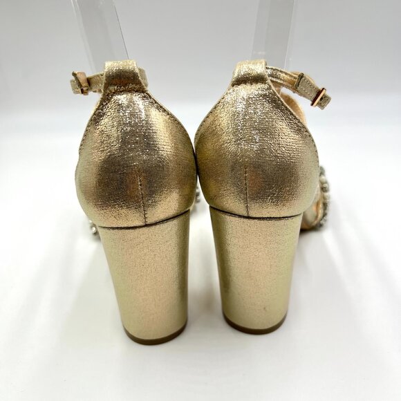 Paradox London Womens Size 6 Hira Champagne Shimmer Block‎ Heels Sandals Shoes - Picture 6 of 12